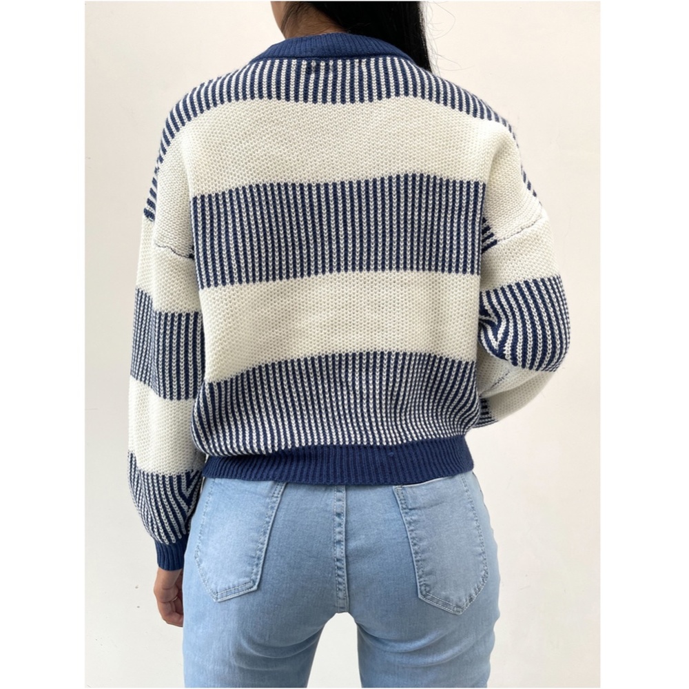 Colorblock Stripe Drop Shoulder Pullover Sweater - Picture 3 of 6